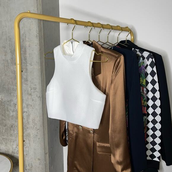 New Express White High Neck Mesh Sleeveless Cropped Cutout Top - Picture 4 of 17